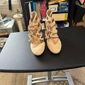 Christian Siriano Tan Lace-Up Heels